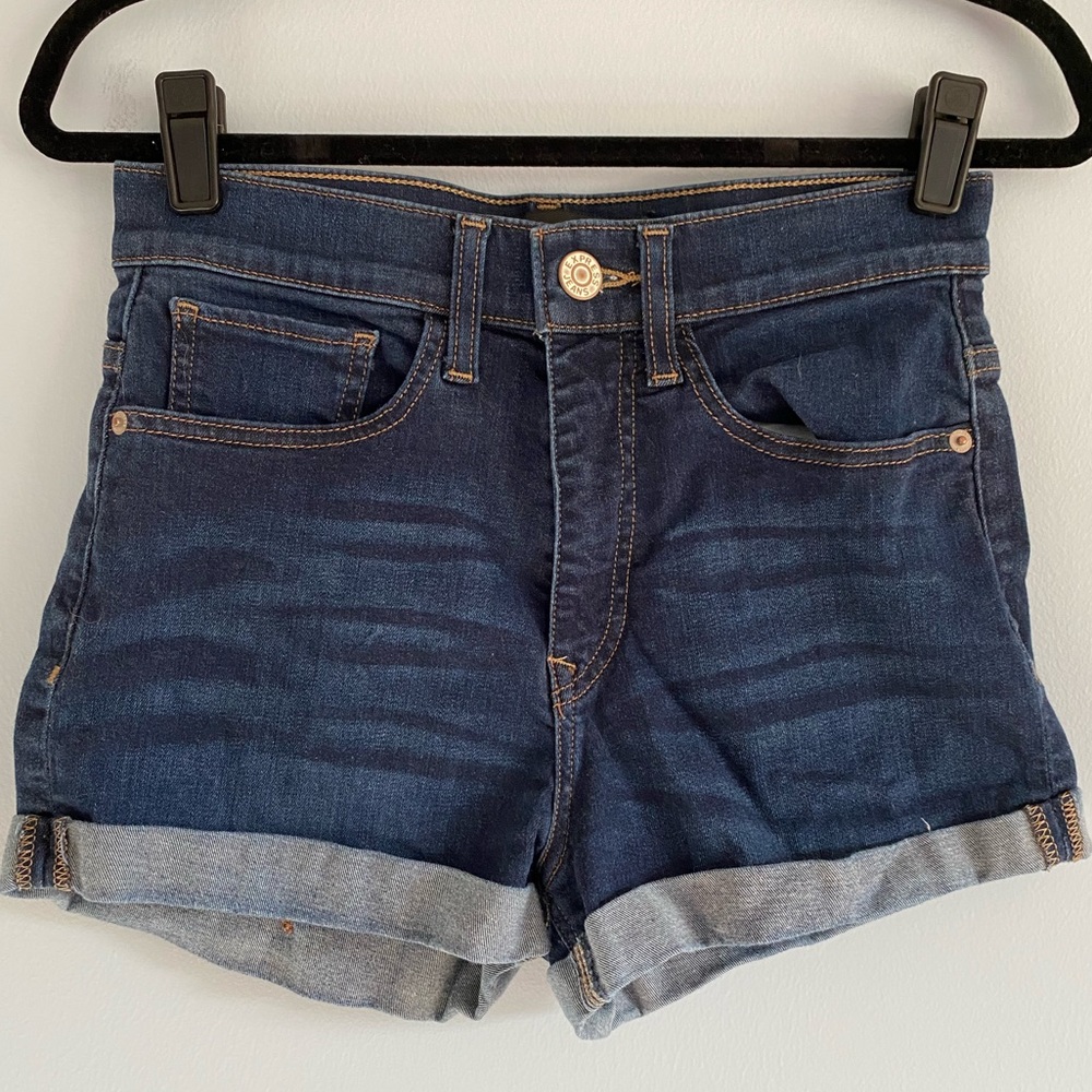 Dark Blue Wash Highwaisted Denim Shorts - Express